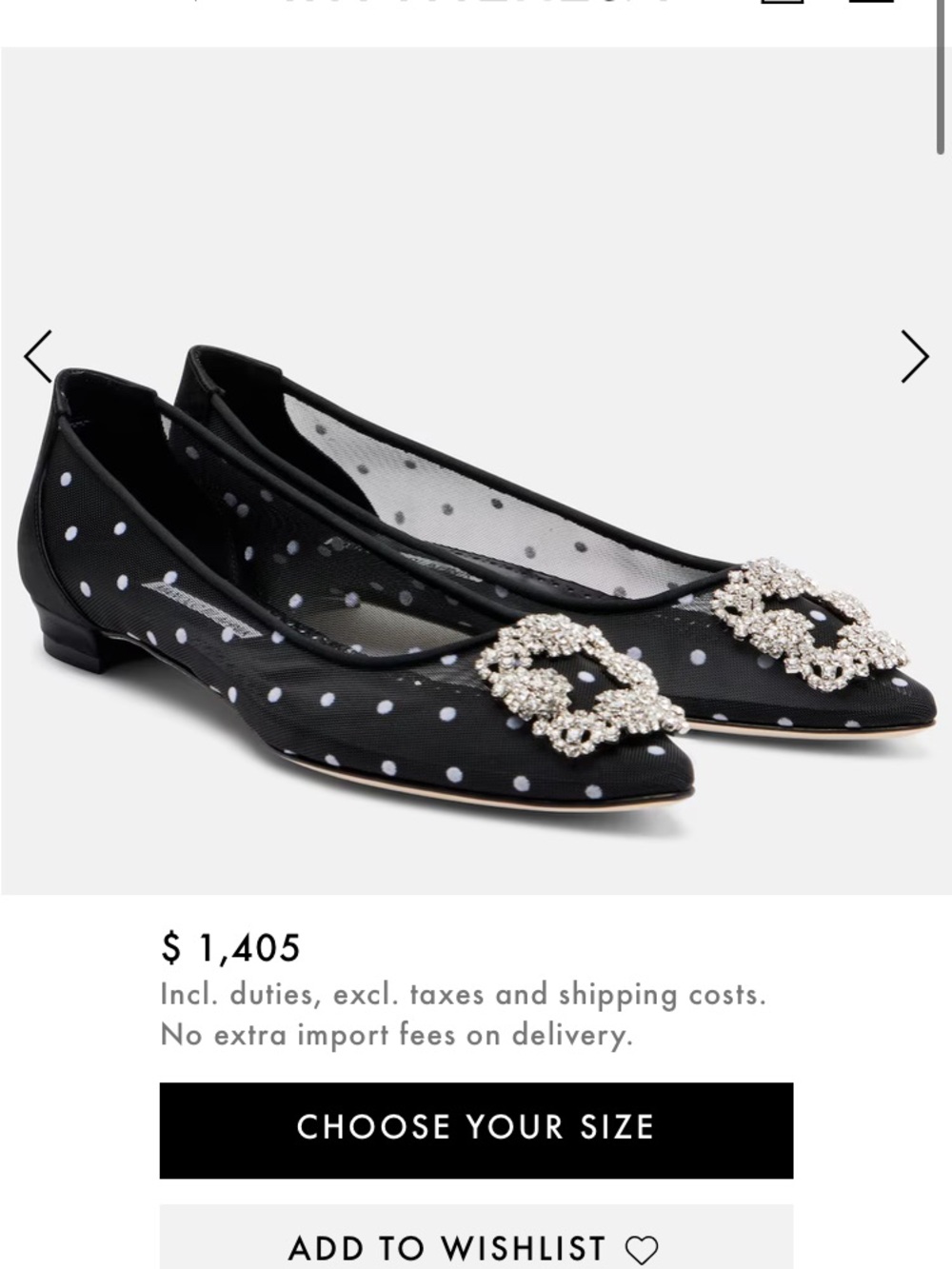 Mansur Gavriel Black Polka Dot Pointed Toe Flats with Crystal Buckle